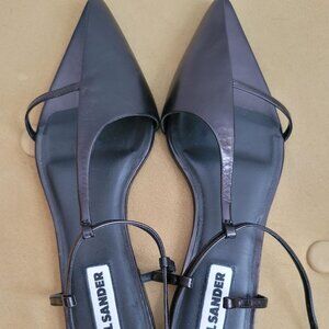 JIL SANDER - Black thin strap asymmetrical cutout flats Size 40